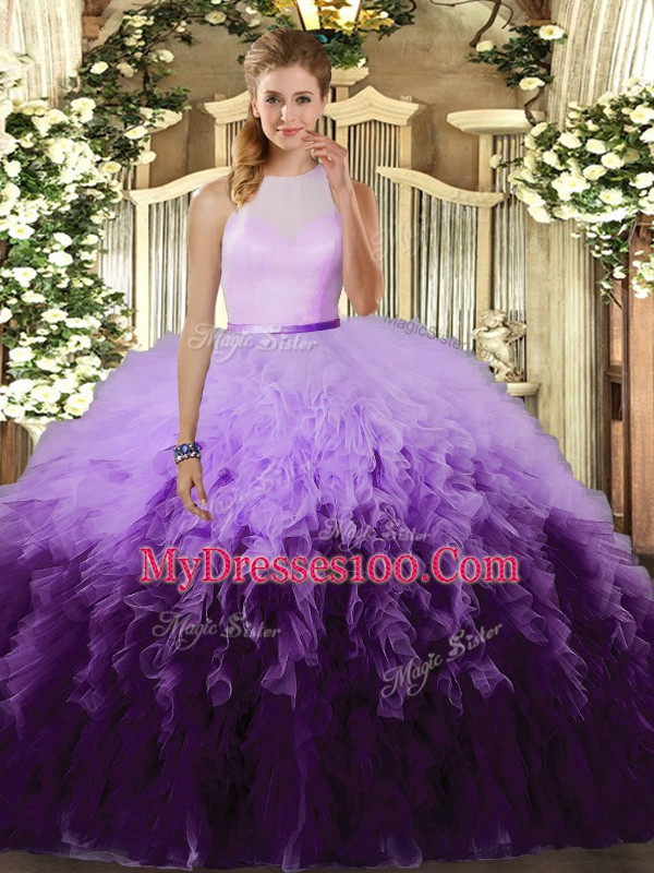 Super Multi-color Sleeveless Ruffles Floor Length 15 Quinceanera Dress