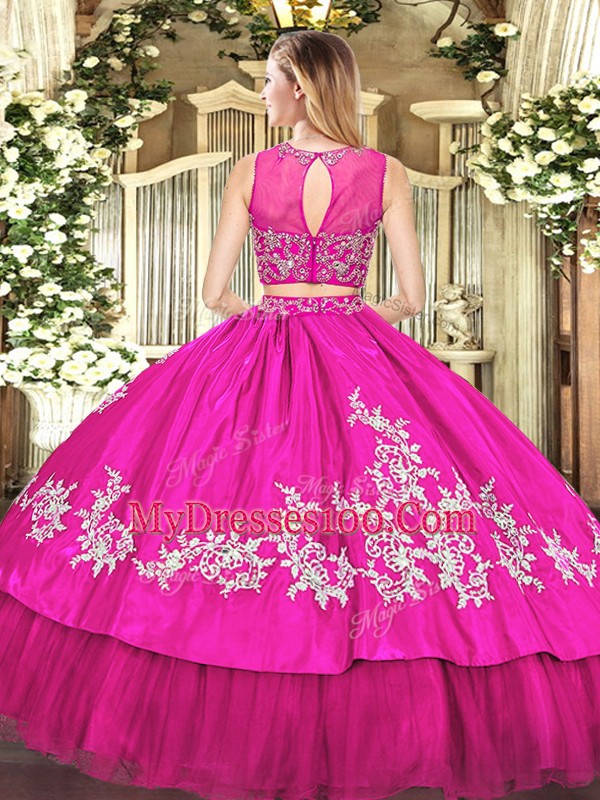 Beading and Appliques 15th Birthday Dress Purple Zipper Sleeveless Floor Length