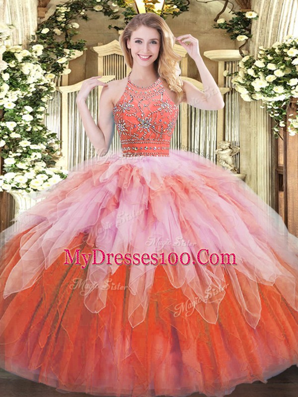 Charming Multi-color Sleeveless Beading and Ruffles Floor Length Quinceanera Gown