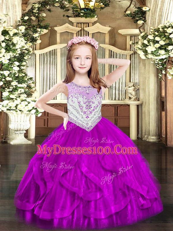 Best Sleeveless Beading and Ruffles Zipper Little Girl Pageant Dress