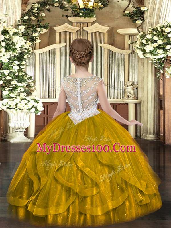 Best Sleeveless Beading and Ruffles Zipper Little Girl Pageant Dress