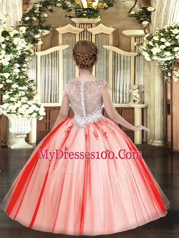 Glorious Scoop Sleeveless Zipper Glitz Pageant Dress Orange Tulle