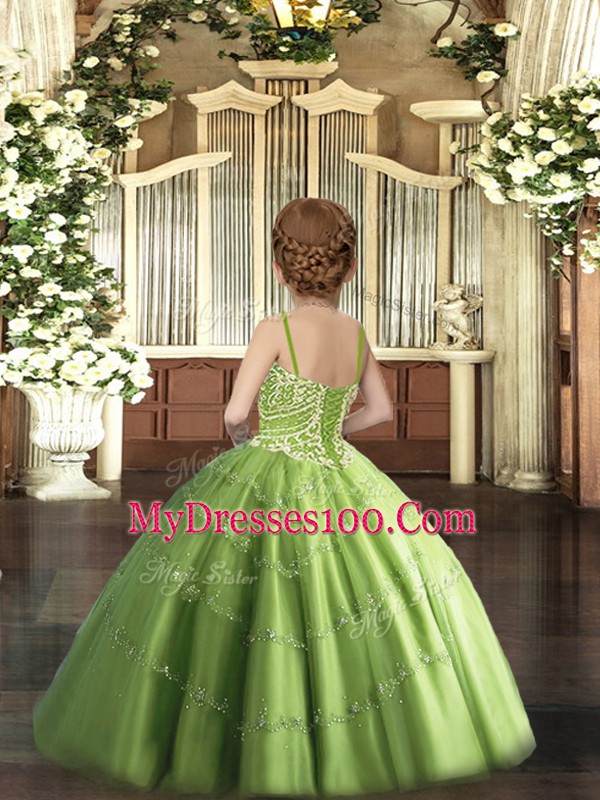 Exquisite Tulle Straps Sleeveless Lace Up Beading Girls Pageant Dresses in Baby Blue