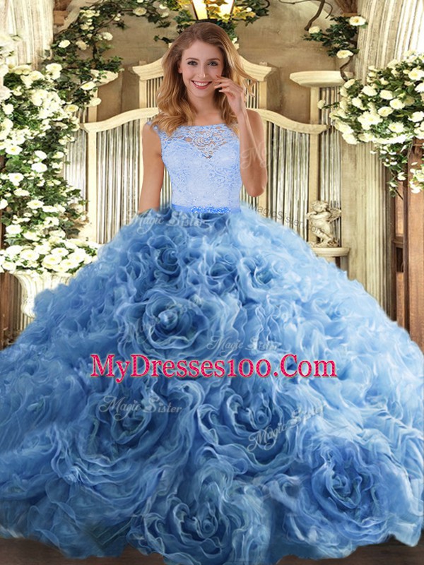 Custom Made Floor Length Zipper Quinceanera Gown Baby Blue for Sweet 16 and Quinceanera with Beading and Ruffles