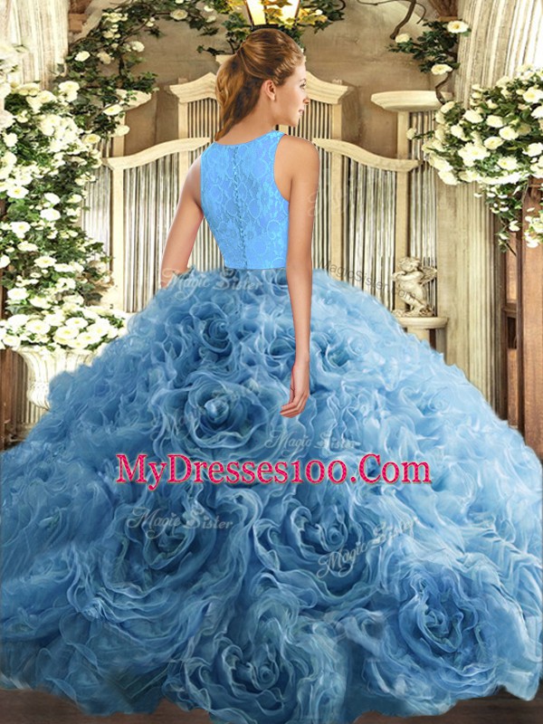 Custom Made Floor Length Zipper Quinceanera Gown Baby Blue for Sweet 16 and Quinceanera with Beading and Ruffles