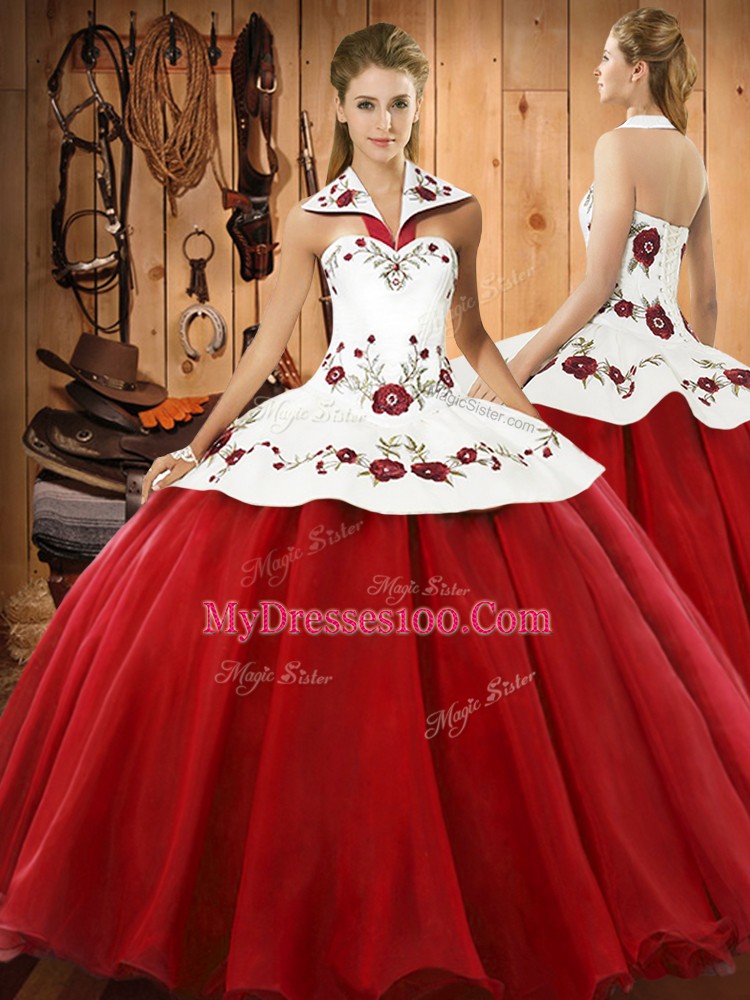Most Popular Wine Red Sleeveless Satin and Tulle Lace Up Quinceanera Gowns for Military Ball and Sweet 16 and Quinceanera