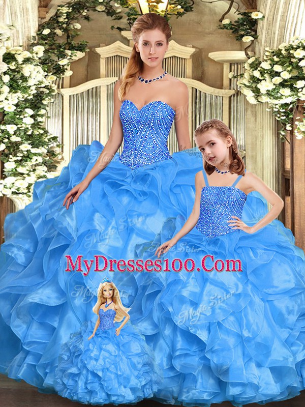 Floor Length Baby Blue Vestidos de Quinceanera Sweetheart Sleeveless Lace Up