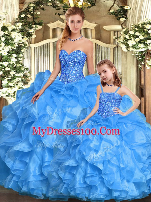 Floor Length Baby Blue Vestidos de Quinceanera Sweetheart Sleeveless Lace Up