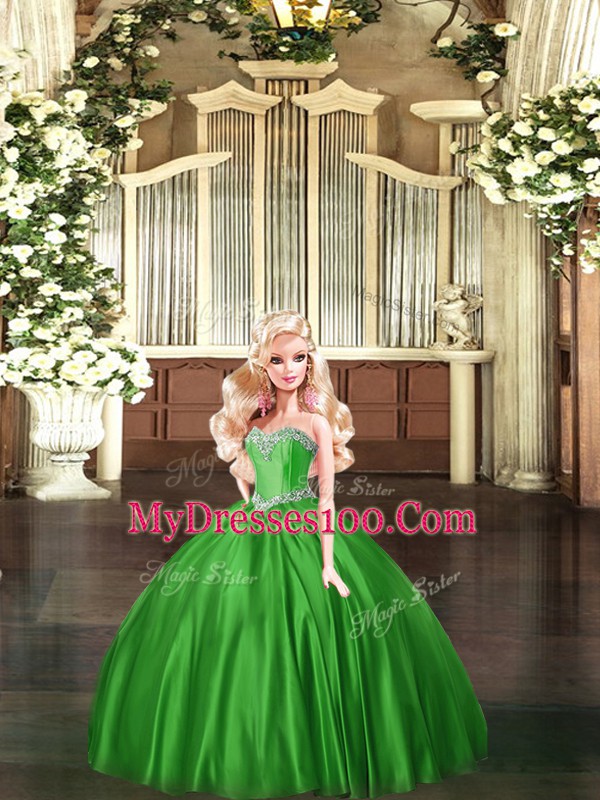 Green Ball Gowns Tulle Sweetheart Sleeveless Beading Floor Length Lace Up Quinceanera Gown