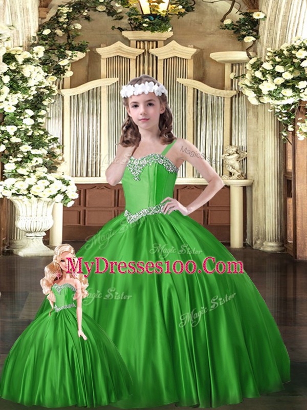 Green Ball Gowns Tulle Sweetheart Sleeveless Beading Floor Length Lace Up Quinceanera Gown
