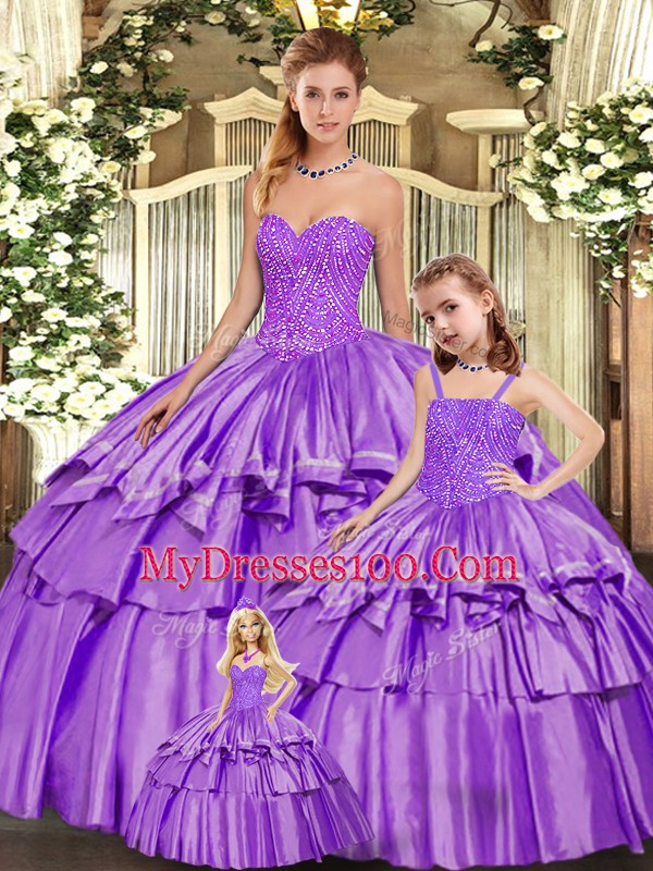 Organza Sleeveless Floor Length 15 Quinceanera Dress and Beading and Ruffled Layers