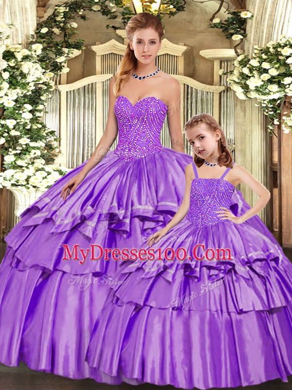 Organza Sleeveless Floor Length 15 Quinceanera Dress and Beading and Ruffled Layers