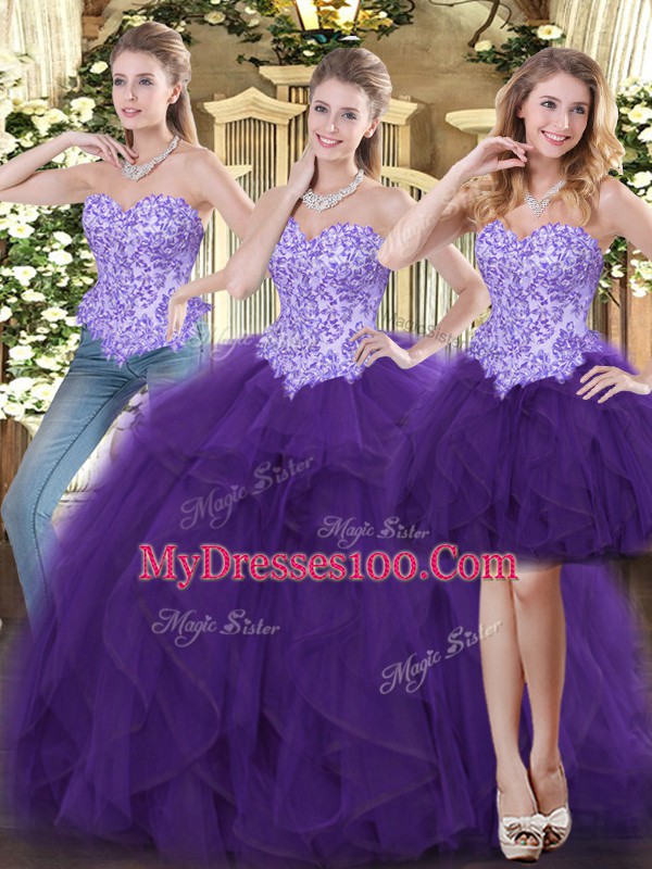 Flirting Sleeveless Beading and Ruffles Lace Up Sweet 16 Quinceanera Dress