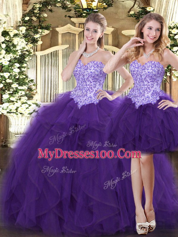 Flirting Sleeveless Beading and Ruffles Lace Up Sweet 16 Quinceanera Dress
