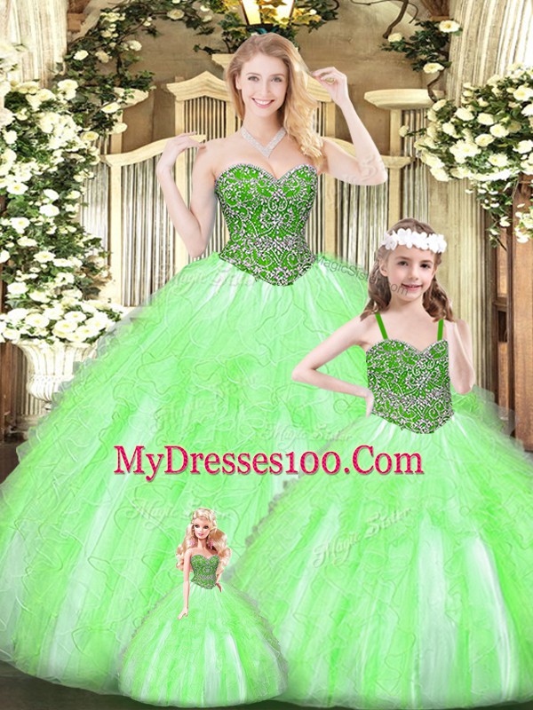Custom Fit Sleeveless Beading and Ruffles Lace Up Quinceanera Dresses