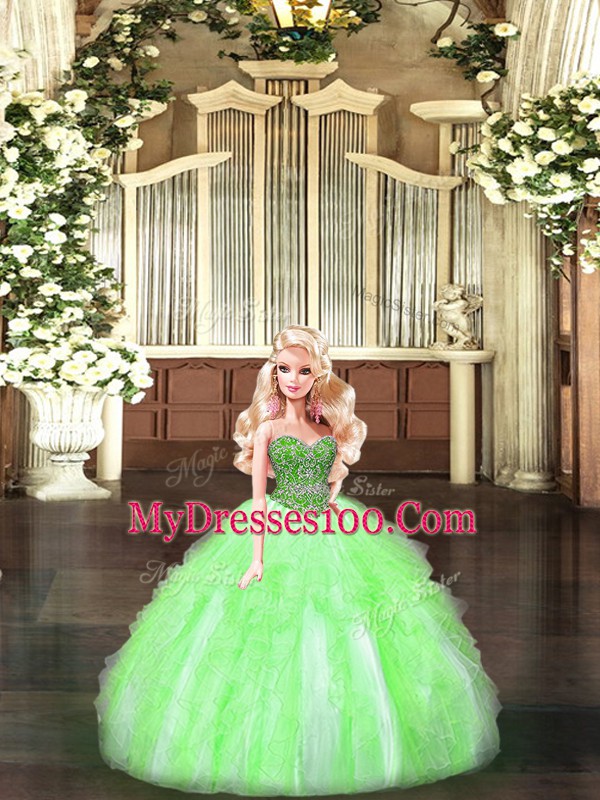 Custom Fit Sleeveless Beading and Ruffles Lace Up Quinceanera Dresses