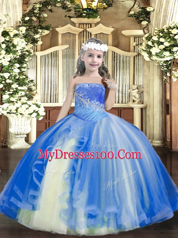 Sleeveless Beading Lace Up Little Girl Pageant Dress