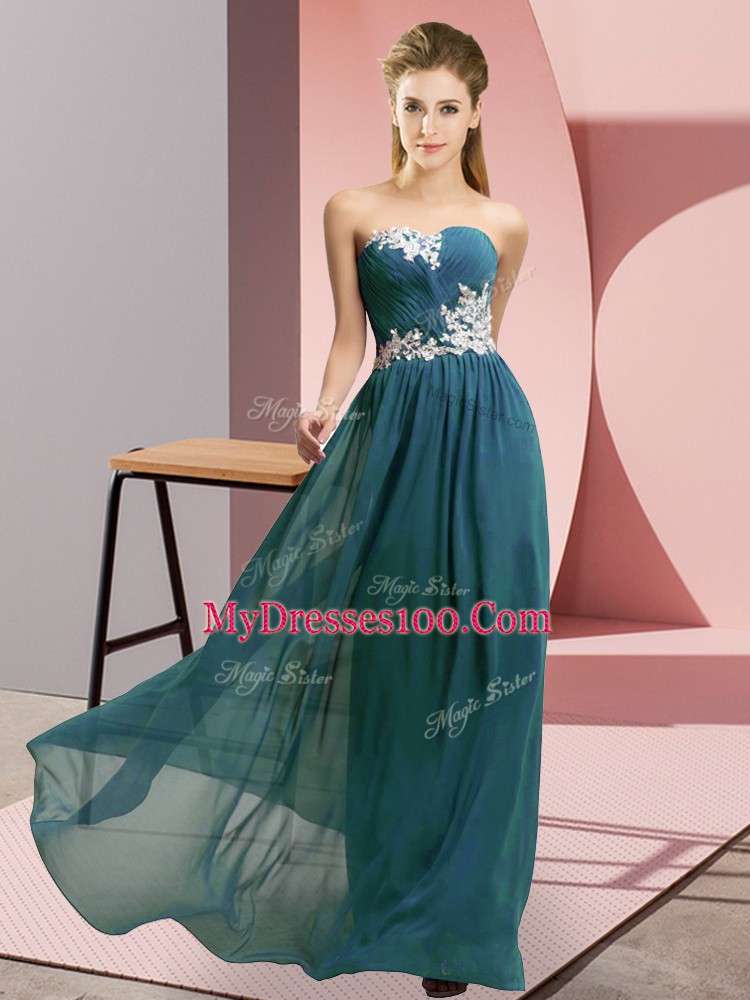 Colorful Floor Length Empire Sleeveless Teal Prom Gown Lace Up