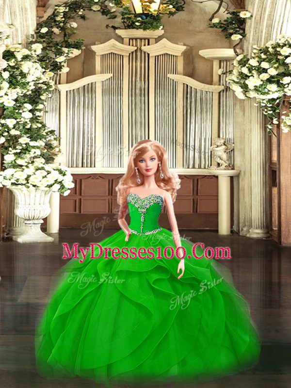 Organza Sleeveless Floor Length Sweet 16 Dresses and Beading and Ruffles