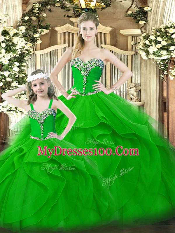 Organza Sleeveless Floor Length Sweet 16 Dresses and Beading and Ruffles