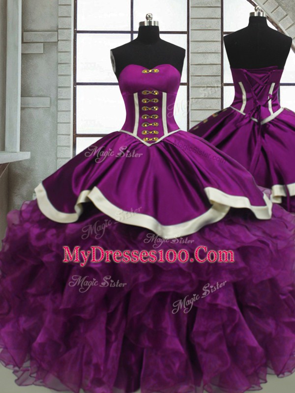 Sweetheart Sleeveless Lace Up Quinceanera Dress Purple Satin and Organza