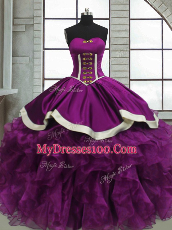 Sweetheart Sleeveless Lace Up Quinceanera Dress Purple Satin and Organza