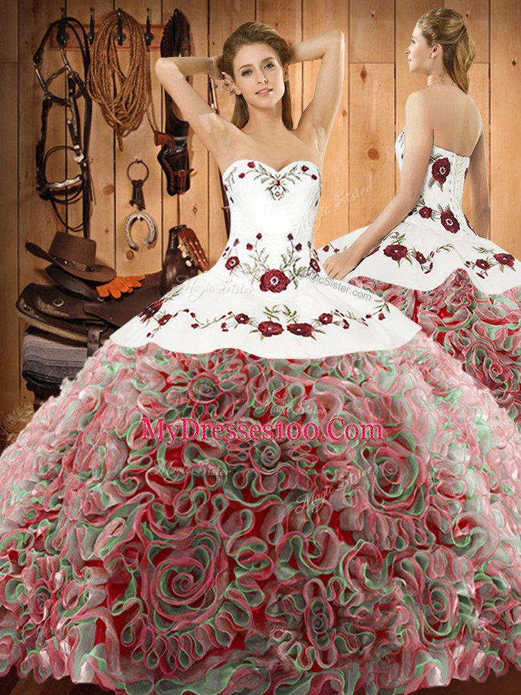 Sweetheart Sleeveless Quinceanera Gowns Sweep Train Embroidery Multi-color Fabric With Rolling Flowers