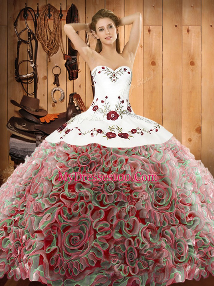 Sweetheart Sleeveless Quinceanera Gowns Sweep Train Embroidery Multi-color Fabric With Rolling Flowers
