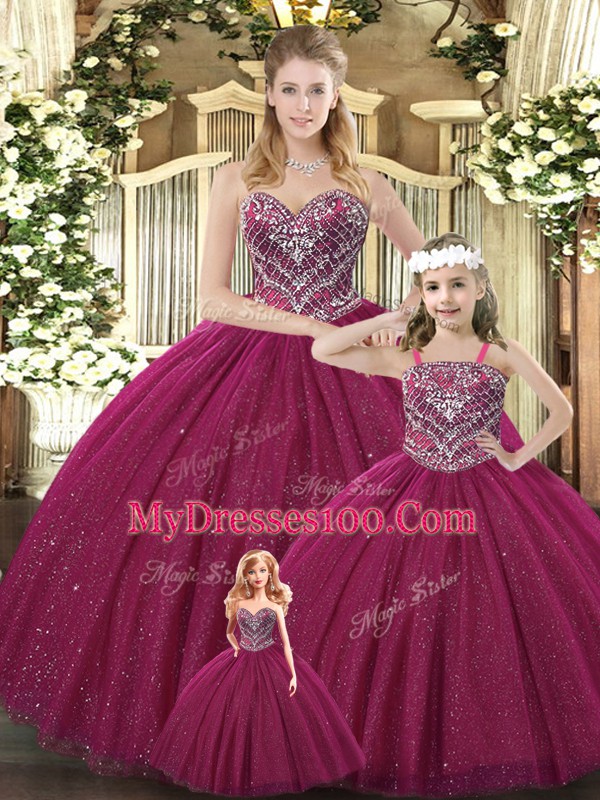 Burgundy Sleeveless Beading Floor Length Quinceanera Gown