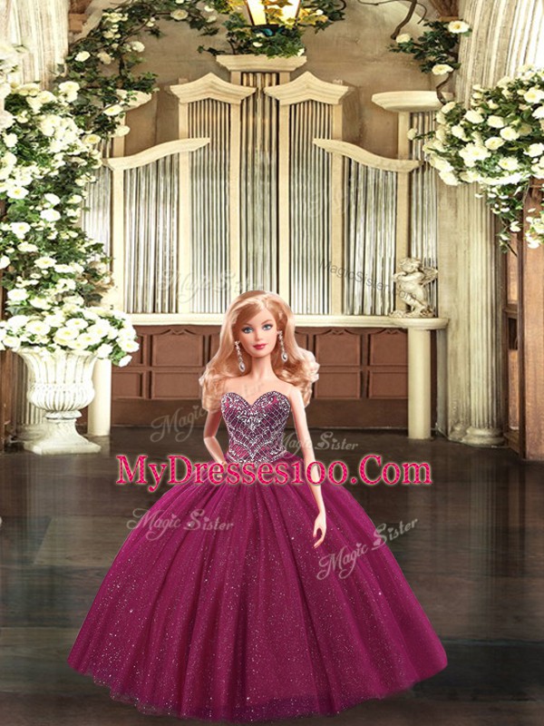 Burgundy Sleeveless Beading Floor Length Quinceanera Gown