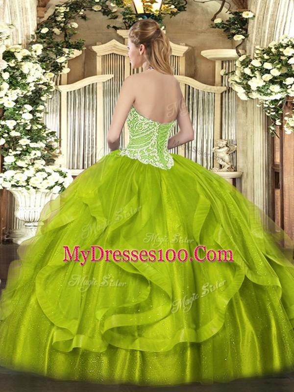 Chic Sleeveless Organza Floor Length Lace Up Quinceanera Gowns in Baby Blue with Beading and Ruffles
