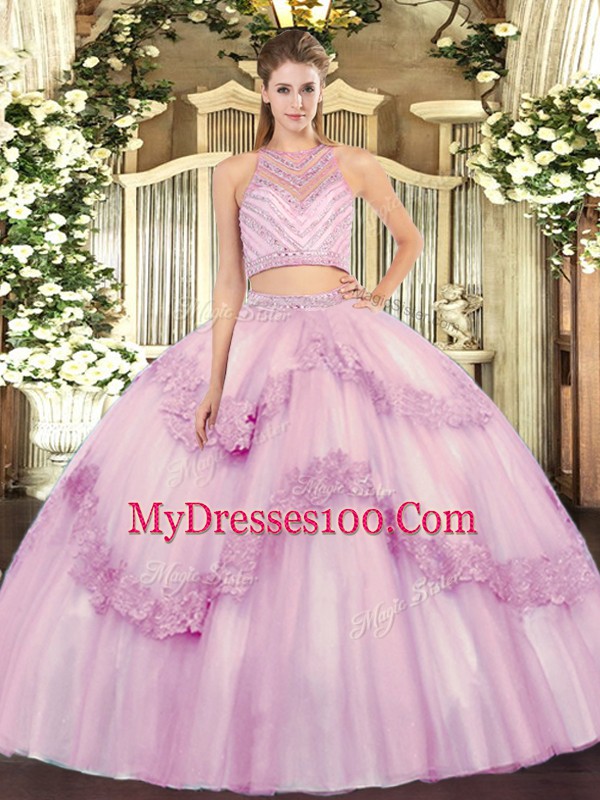 Scoop Sleeveless Tulle Sweet 16 Dresses Beading and Appliques Zipper