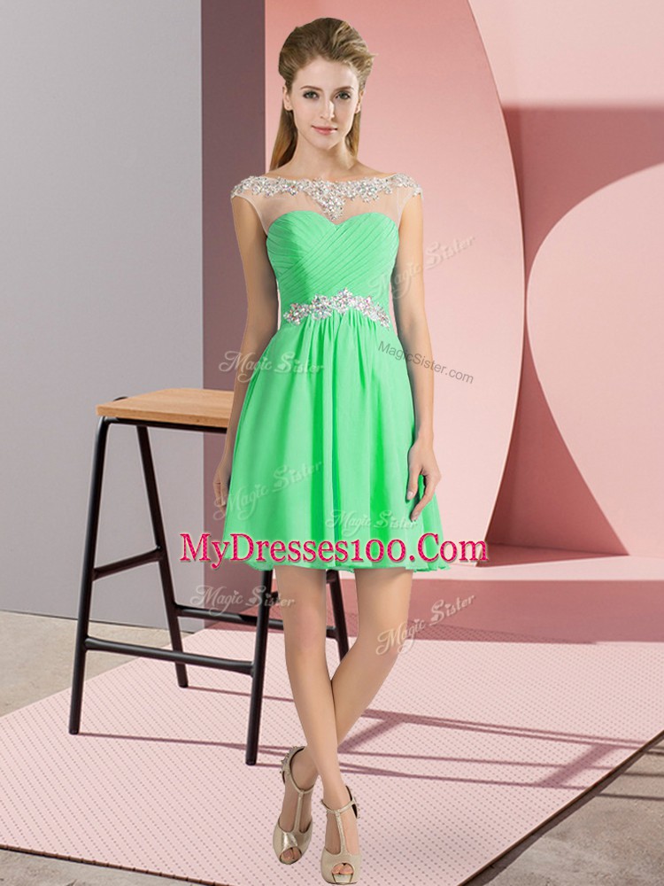 Spectacular Chiffon Scoop Cap Sleeves Lace Up Beading Evening Dress in Apple Green
