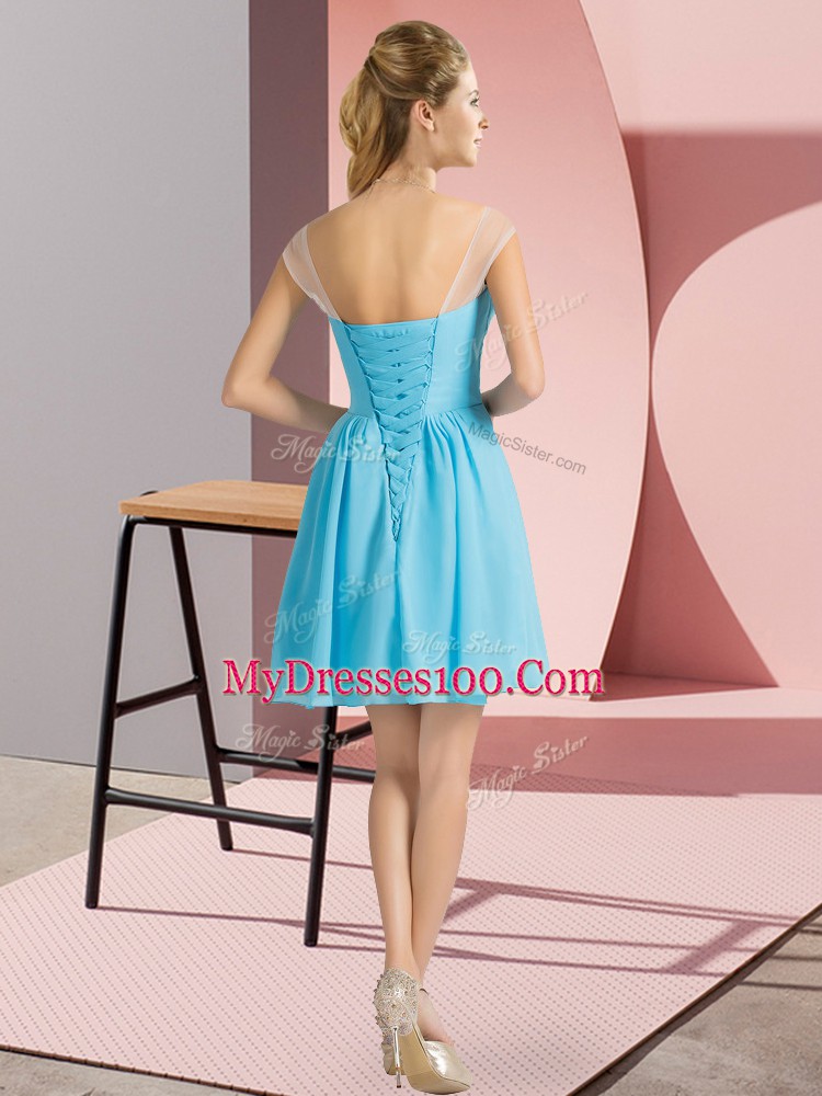 Spectacular Chiffon Scoop Cap Sleeves Lace Up Beading Evening Dress in Apple Green