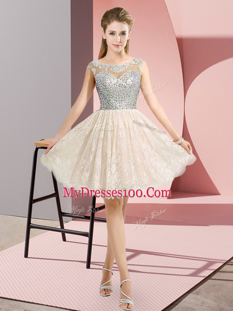 Deluxe Scoop Cap Sleeves Backless Party Dress for Toddlers Champagne Lace