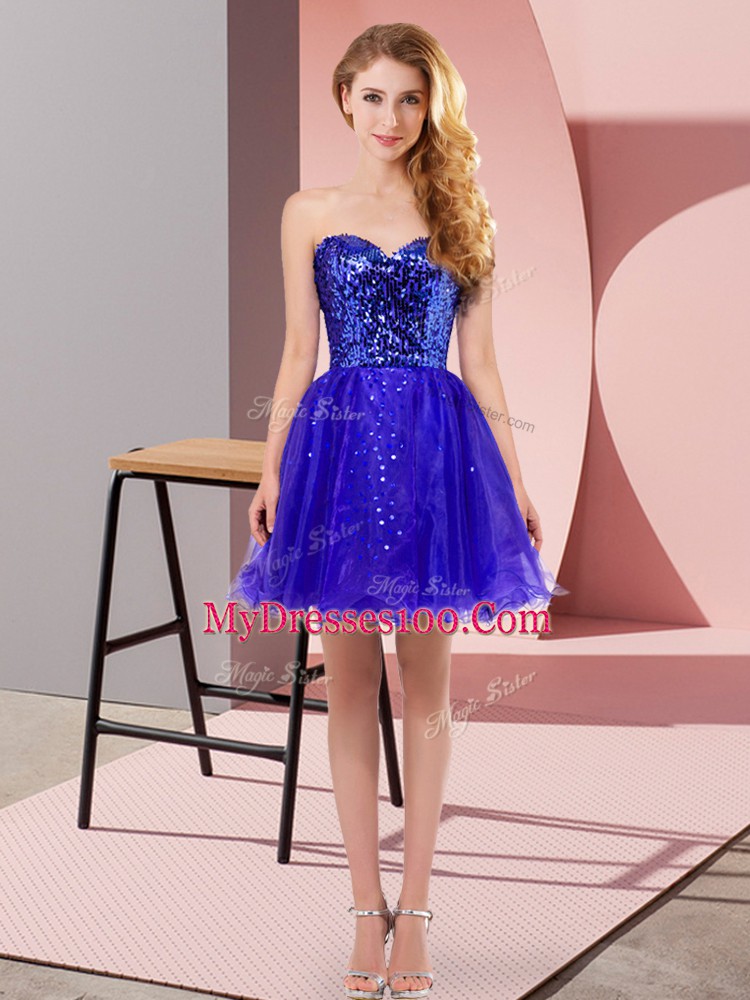 Delicate Sleeveless Mini Length Sequins Zipper Cocktail Dresses with Blue