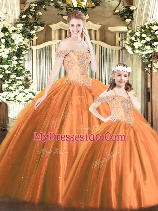 Off The Shoulder Sleeveless Tulle Sweet 16 Quinceanera Dress Beading Lace Up