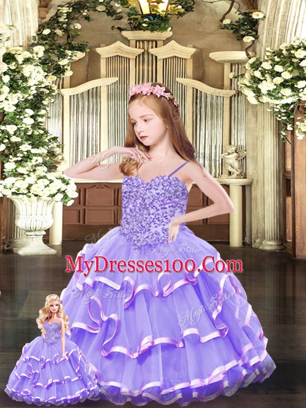 Lavender Organza Lace Up Sweetheart Sleeveless Floor Length Sweet 16 Dresses Beading and Ruffled Layers