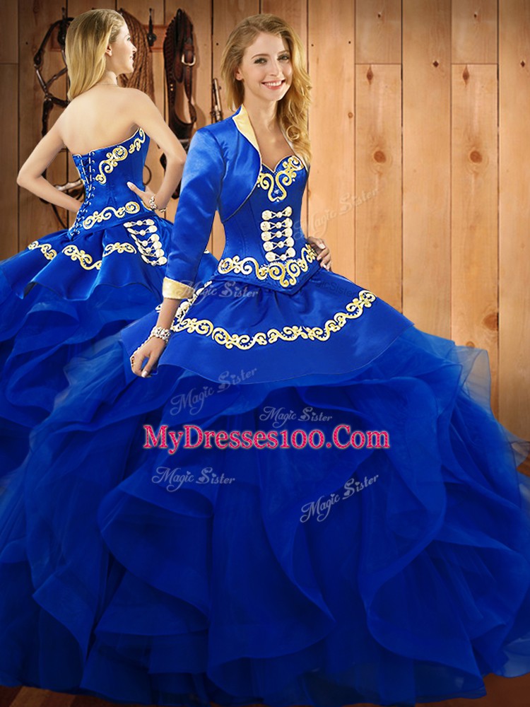 Sleeveless Embroidery and Ruffles Lace Up Quinceanera Dress