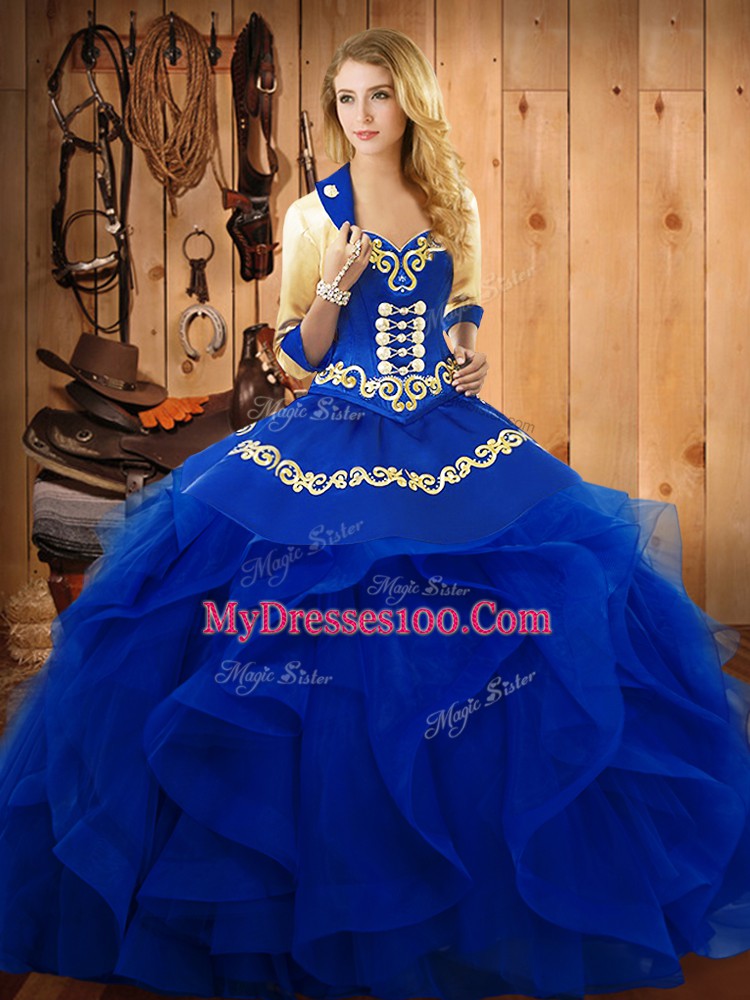 Sleeveless Embroidery and Ruffles Lace Up Quinceanera Dress
