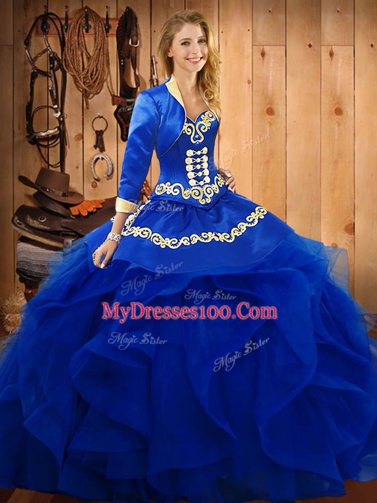 Sleeveless Embroidery and Ruffles Lace Up Quinceanera Dress