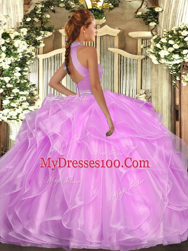 Comfortable Floor Length Blue Quince Ball Gowns Organza Sleeveless Beading and Ruffles