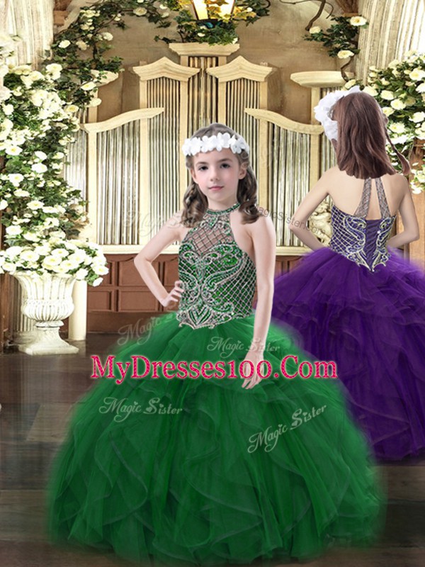Sleeveless Beading and Ruffles Lace Up Pageant Dress
