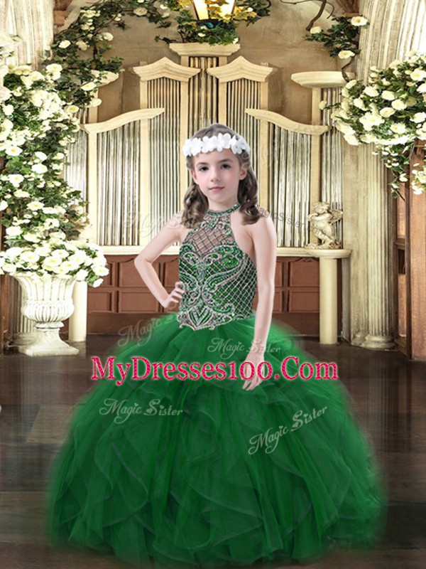Sleeveless Beading and Ruffles Lace Up Pageant Dress