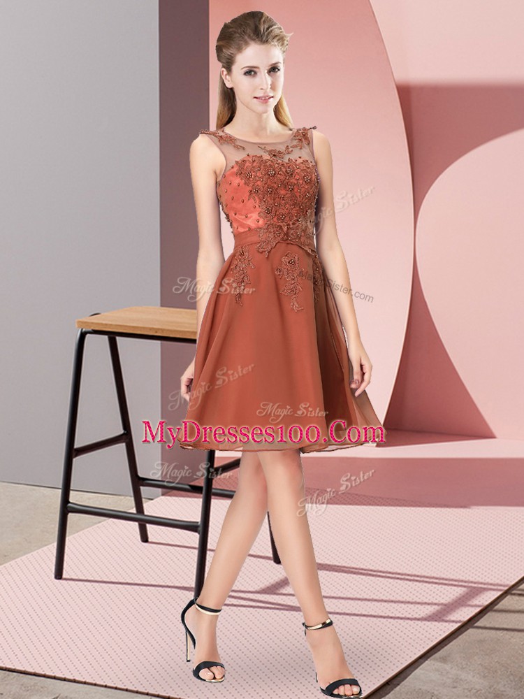 Noble Sleeveless Zipper Knee Length Appliques Quinceanera Court of Honor Dress