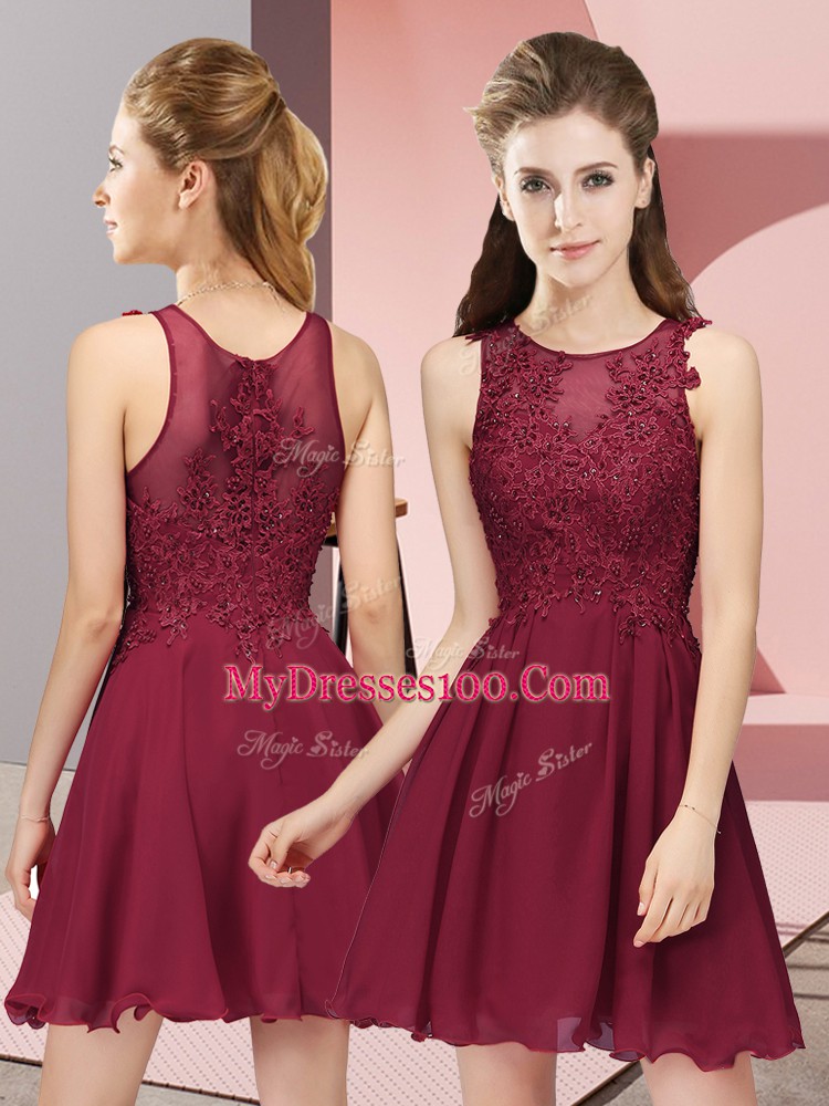 Wonderful Mini Length Zipper Damas Dress Burgundy for Prom and Party and Wedding Party with Appliques