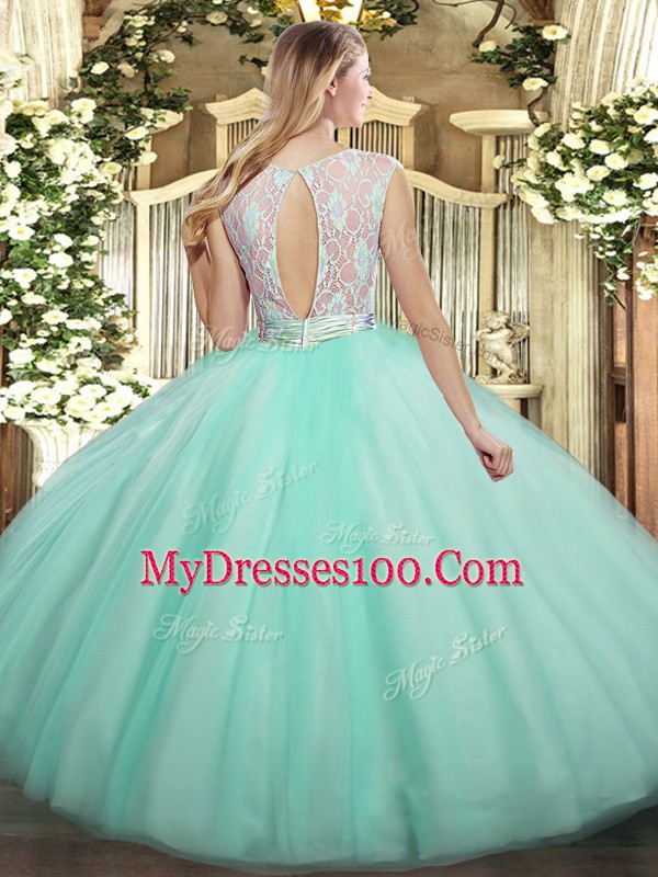 Traditional Lavender Sleeveless Lace Floor Length Vestidos de Quinceanera