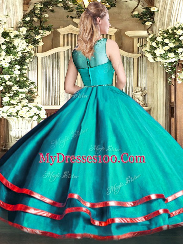 Inexpensive Fuchsia Scoop Lace Up Beading and Ruffled Layers 15 Quinceanera Dress Sleeveless
