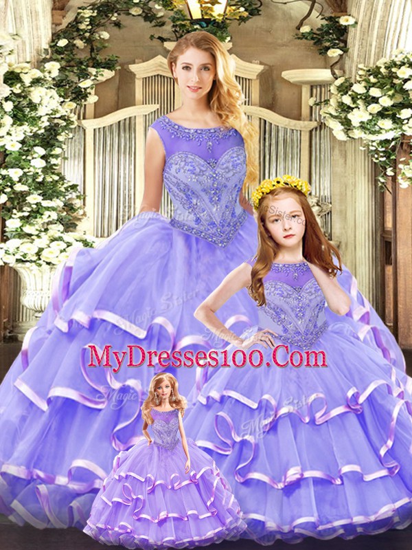 Organza Sleeveless Floor Length Quinceanera Dress and Beading and Ruffled Layers