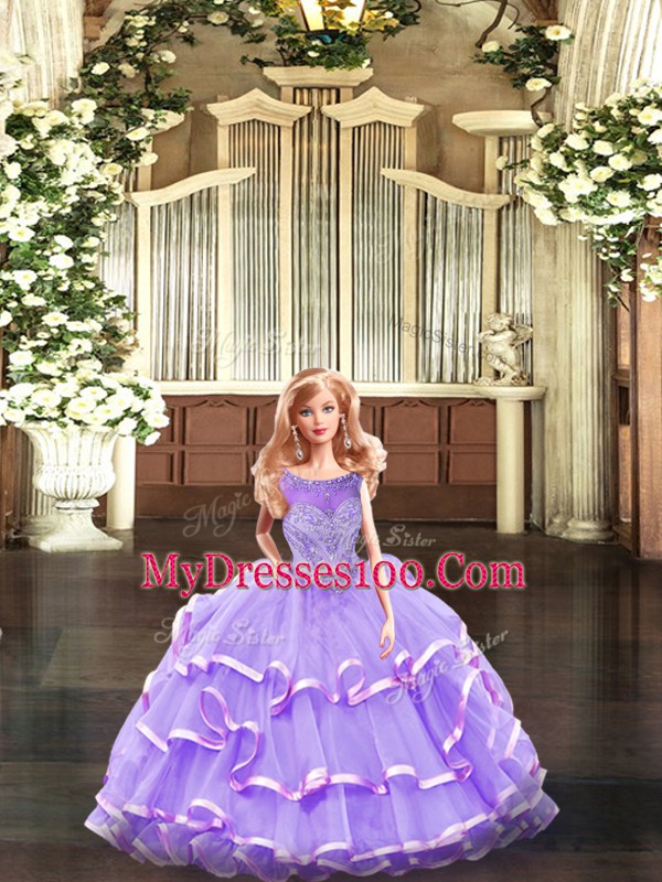 Organza Sleeveless Floor Length Quinceanera Dress and Beading and Ruffled Layers